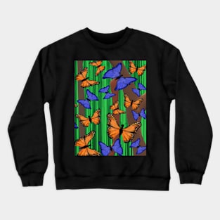 Blue and Orange Butterflies with Abstract Trees and Grass Crewneck Sweatshirt